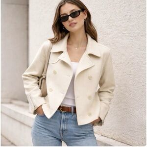 Vintage Woolrich Women’s Cream Ivory Double-Breasted Peacoat Jacket Wool Small